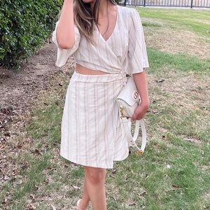 Zara Striped Cream Wrap Dress